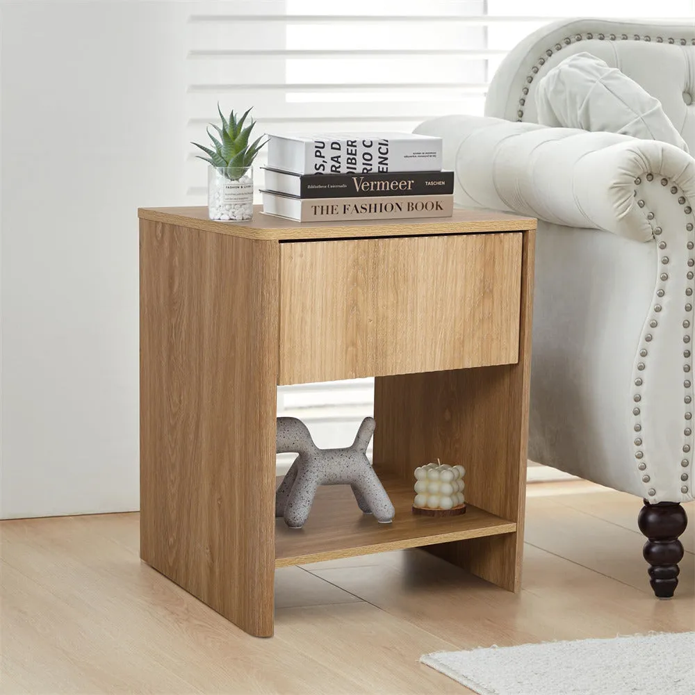 Modern Boho Wood Nightstand Set 2 with Drawer and Fluted Cabinet