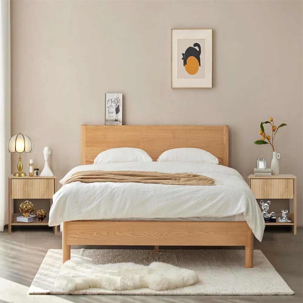 Modern Boho Wood Nightstand Set 2 with Drawer and Fluted Cabinet