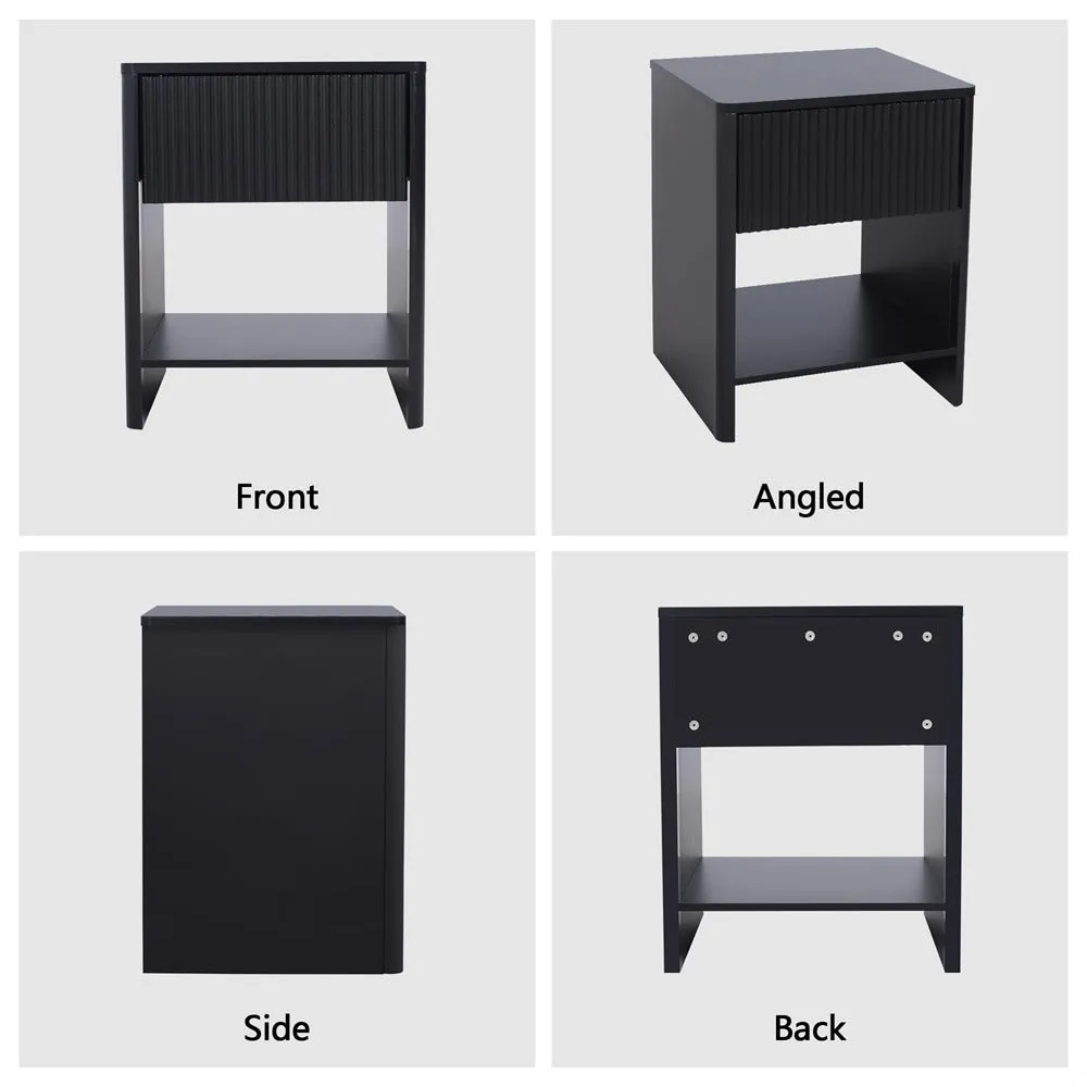 Modern Boho Wood Nightstand Set 2 with Drawer and Fluted Cabinet