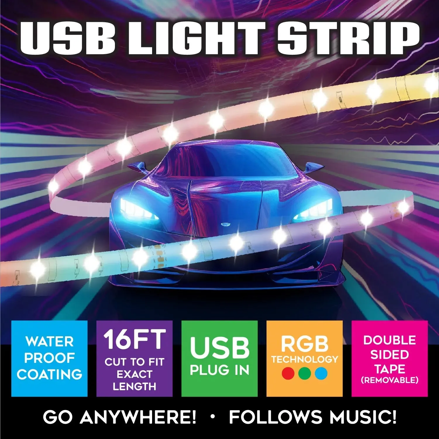 Mood Light Strip USB with Remote 16FT - 6 Pieces Per Pack 24338AZ