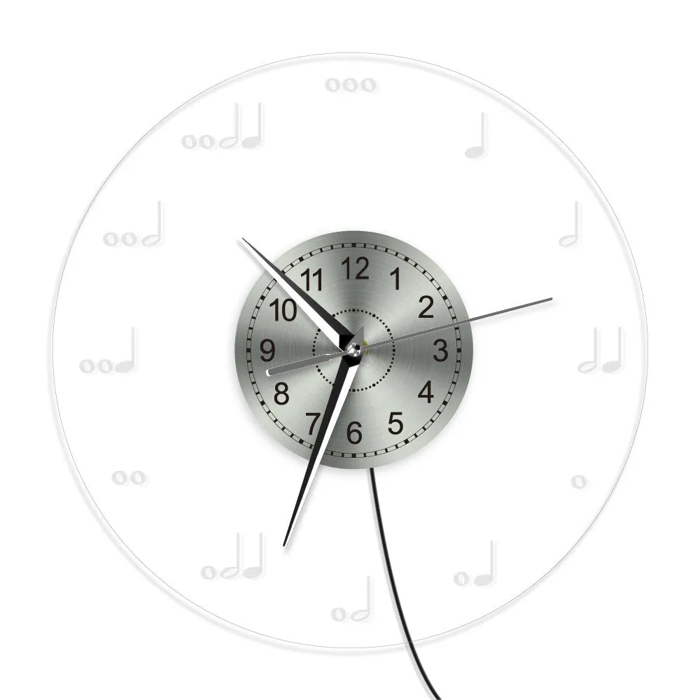 Musical Notation Wall Clock with LED illumination Musical Notes Lighted Modern Wall Clock Treble Clef Neon Sign Music Room Decor