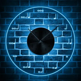 Musical Notation Wall Clock with LED illumination Musical Notes Lighted Modern Wall Clock Treble Clef Neon Sign Music Room Decor