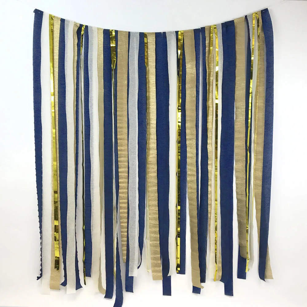 Navy Blue, Cream & Gold Paper Streamer DIY Backdrop Kit