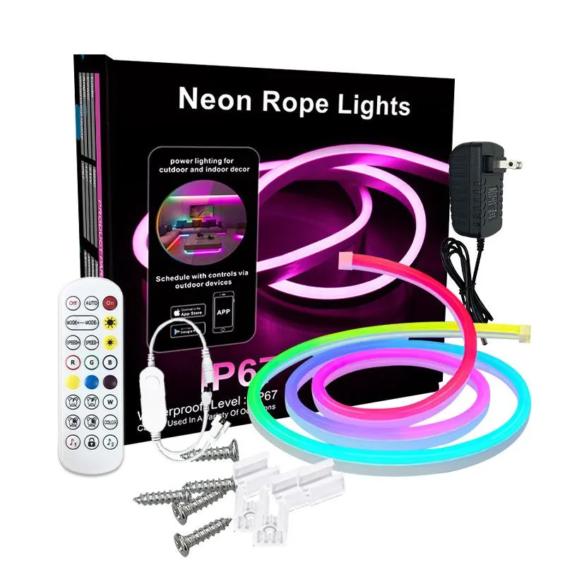 Neon LED Strip Light,RGB IC LED Flexible Rope Light with Remote & APP & Voice Control, IP65 Waterproof, Indoors Outdoors Decor