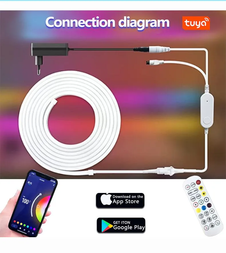 Neon LED Strip Light,RGB IC LED Flexible Rope Light with Remote & APP & Voice Control, IP65 Waterproof, Indoors Outdoors Decor