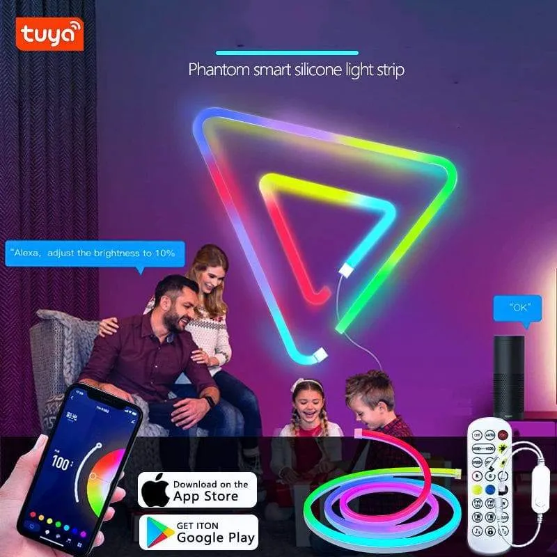 Neon LED Strip Light,RGB IC LED Flexible Rope Light with Remote & APP & Voice Control, IP65 Waterproof, Indoors Outdoors Decor