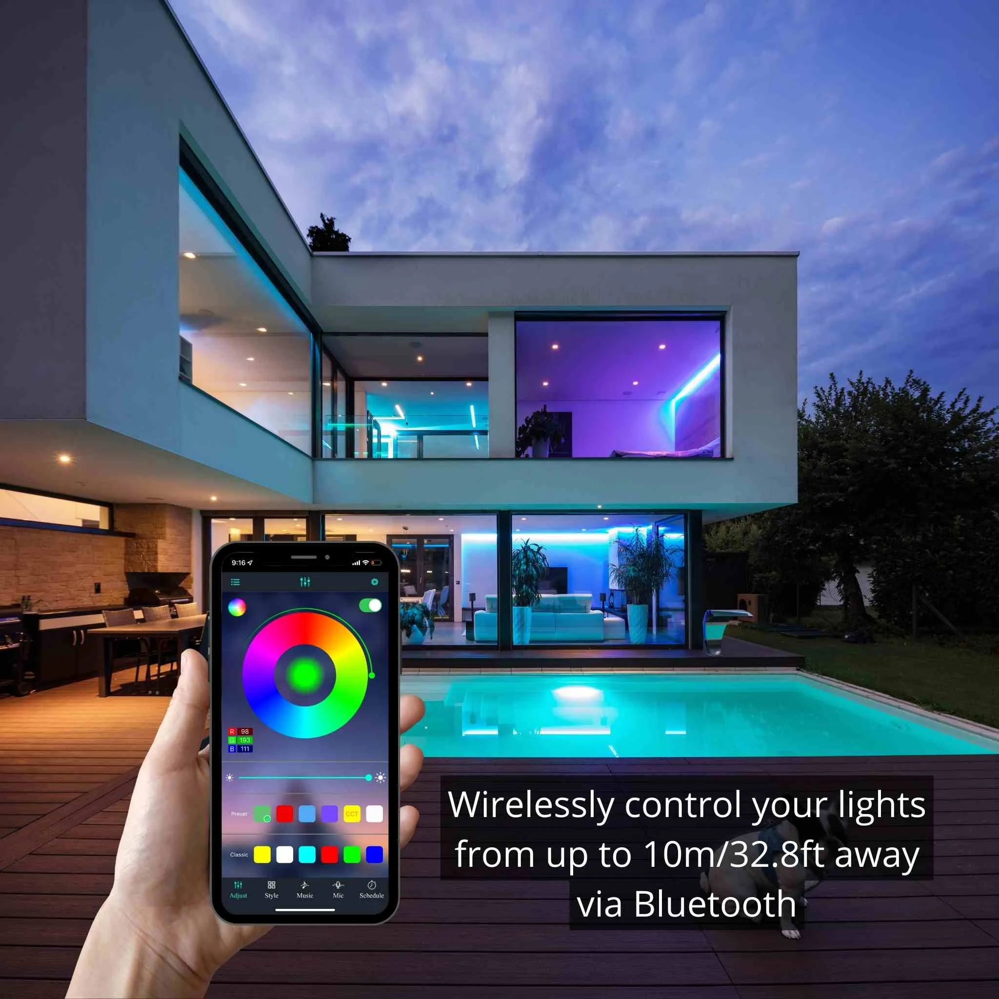 Outdoor 5050 RGB LED Strip with Bluetooth (32.8ft)