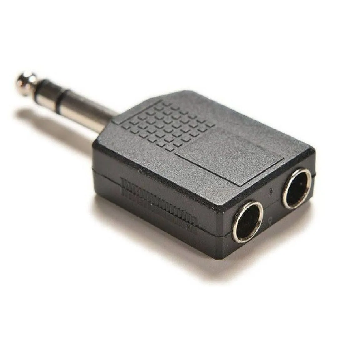 Plug 2 x 6.5mm Female Audio to 1 x 6.5mm Male Audio Adapter Connector