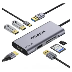 QGeeM USB to HDMI Adapter, 7-in-1 USB Hub 3.0 with HDMI 1080p,3 USB Ports,USB-C Data Port,SD/Micro Card Reader, Compatible for MacBook and Windows