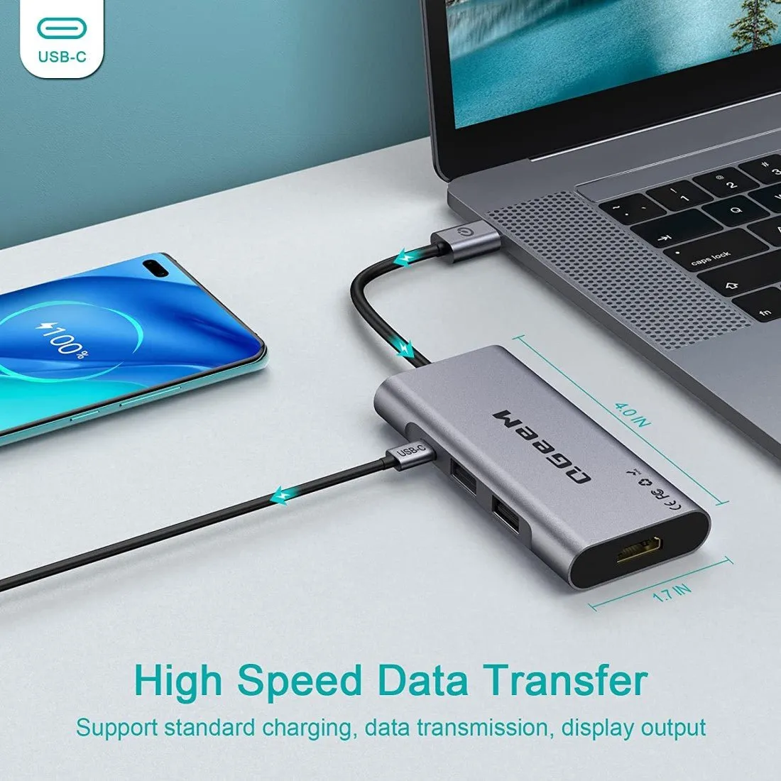 QGeeM USB to HDMI Adapter, 7-in-1 USB Hub 3.0 with HDMI 1080p,3 USB Ports,USB-C Data Port,SD/Micro Card Reader, Compatible for MacBook and Windows