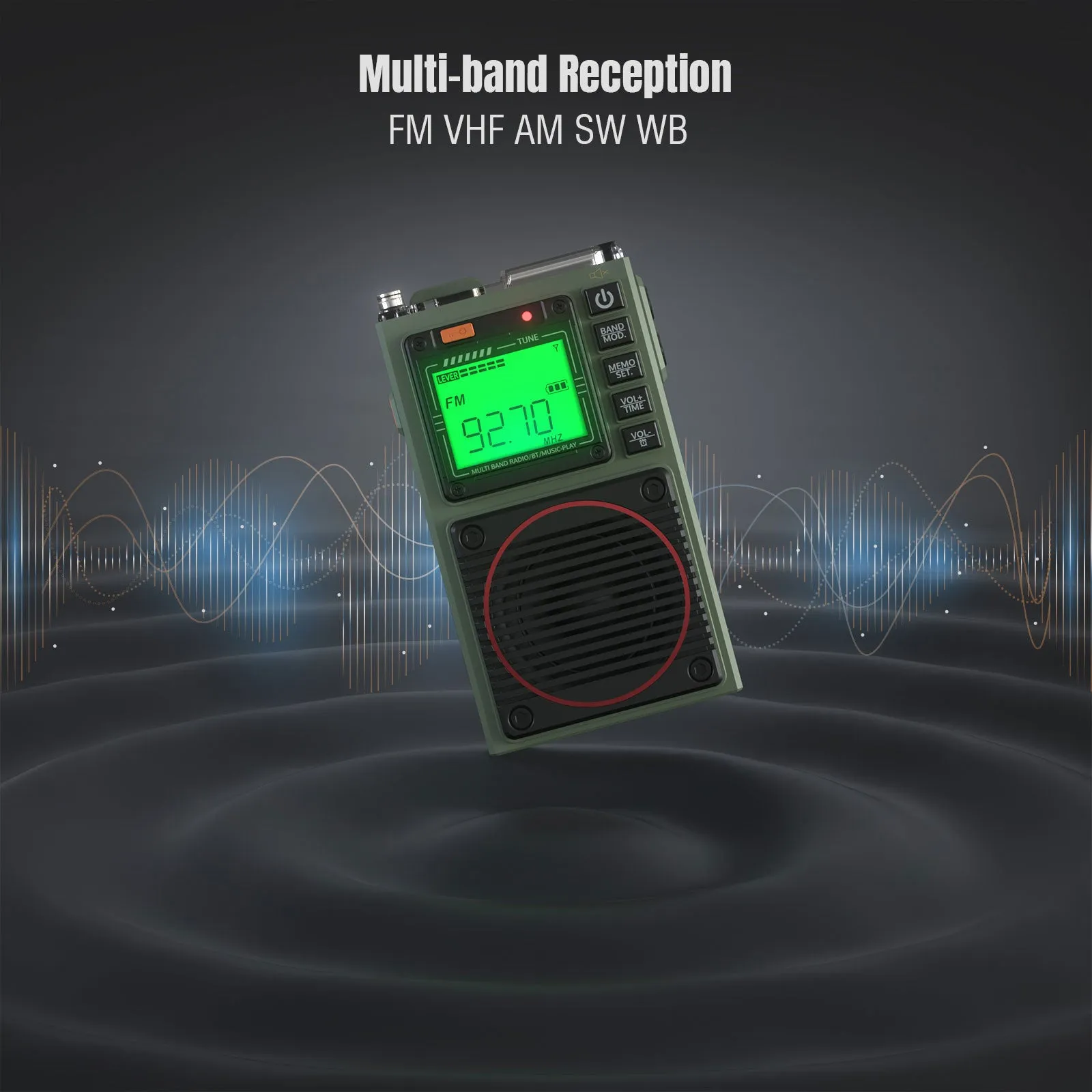 Raddy RF75A Shortwave Radio | Bluetooth 5.0 APP Control | FM AM VHF SW WB | Type-C Charging | SOS Flashlight