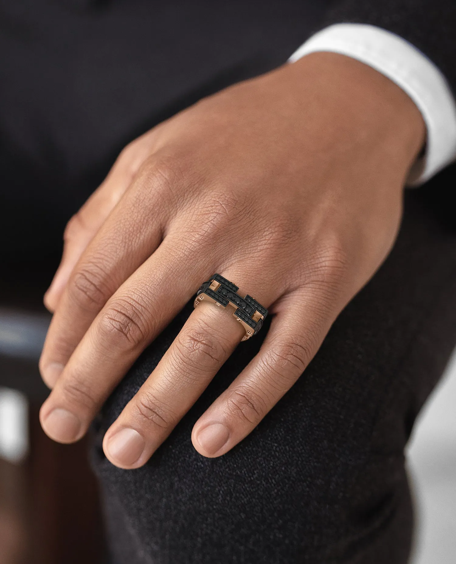 Ready to Ship - BINGHAM Gold Square Ring with 2.15ct Black Diamonds