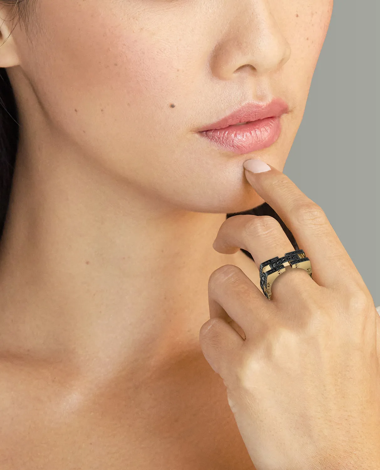 Ready to Ship - BINGHAM Gold Square Ring with 2.15ct Black Diamonds