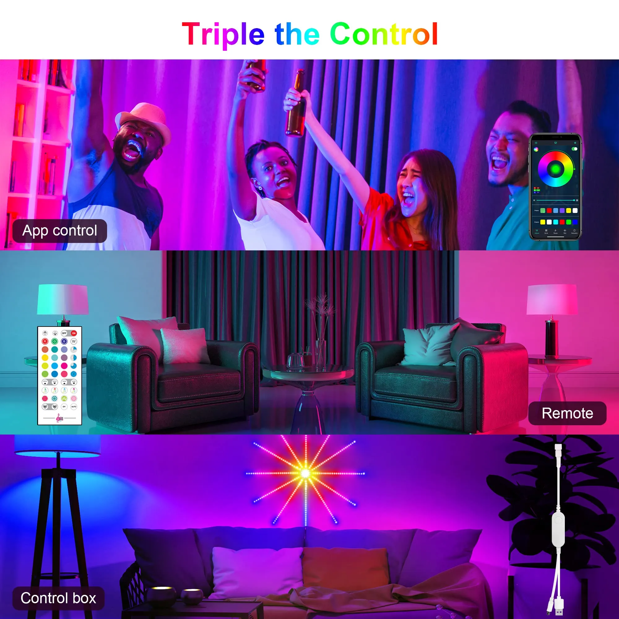 RGB Firework Led Music Light Strip with Remote and App Control