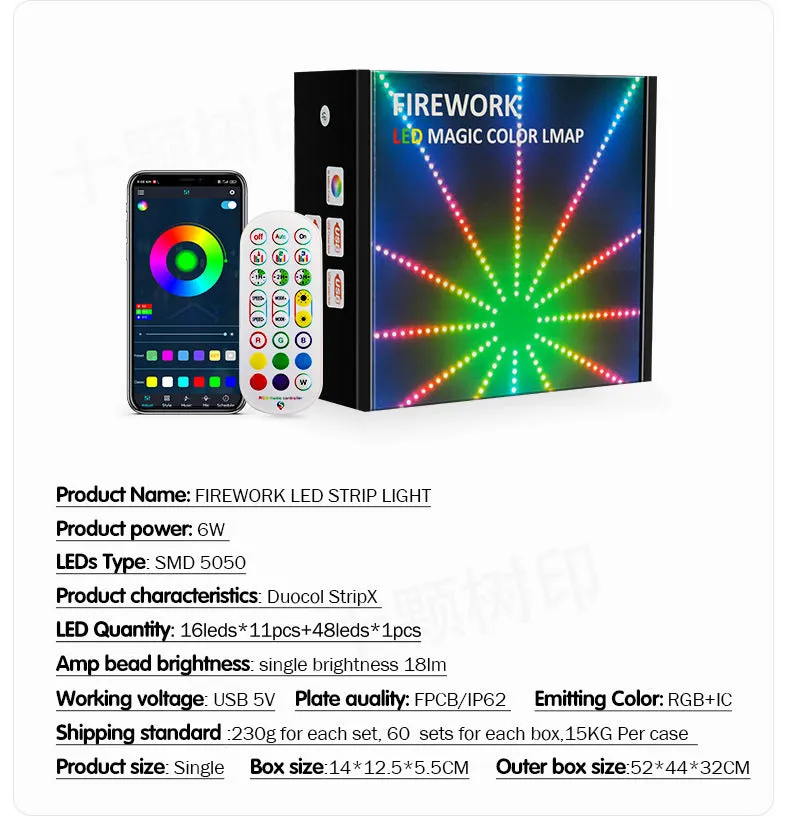 RGB Firework Led Music Light Strip with Remote and App Control