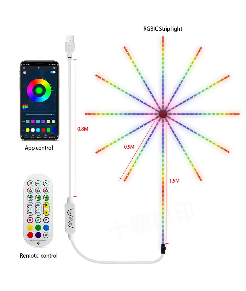 RGB Firework Led Music Light Strip with Remote and App Control