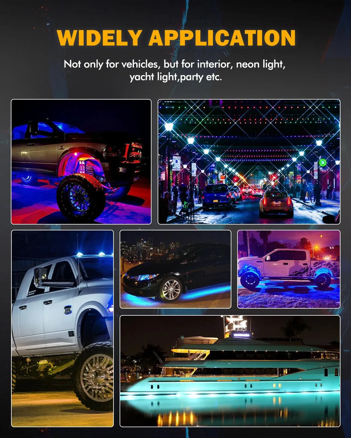 RGB LED Rock Lights Kit with Bluetooth APP & Wireless Remote Control, Multicolor Neon Underglow Lights with Brake Light Function for ATV UTV