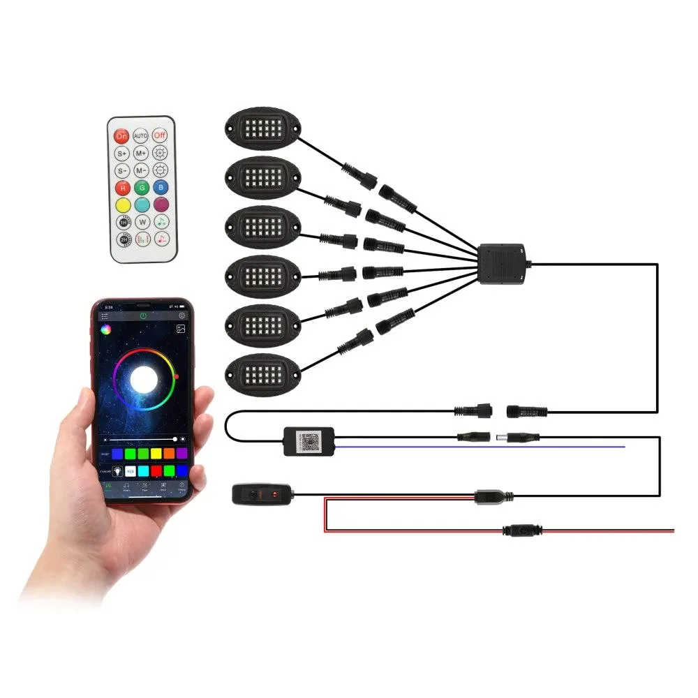 RGB LED Rock Lights Kit with Bluetooth APP & Wireless Remote Control, Multicolor Neon Underglow Lights with Brake Light Function for ATV UTV