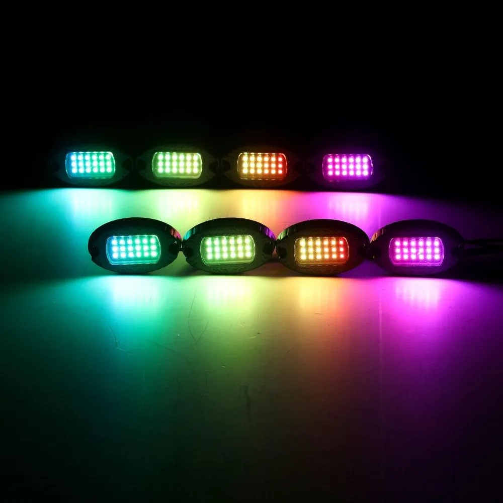 RGB LED Rock Lights Kit with Bluetooth APP & Wireless Remote Control, Multicolor Neon Underglow Lights with Brake Light Function for ATV UTV