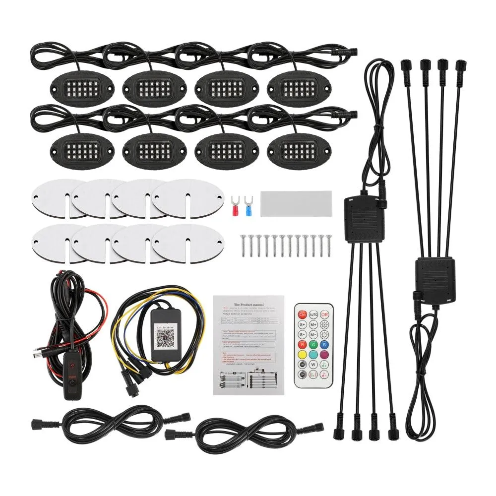 RGB LED Rock Lights Kit with Bluetooth APP & Wireless Remote Control, Multicolor Neon Underglow Lights with Brake Light Function for ATV UTV