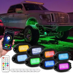 RGB LED Rock Lights Kit with Bluetooth APP & Wireless Remote Control, Multicolor Neon Underglow Lights with Brake Light Function for ATV UTV