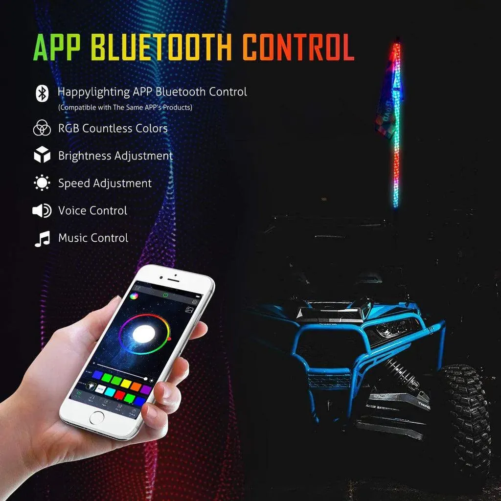 RGB LED Whip Light Rotating Color Changing Flag Pole With Bluetooh Controlled