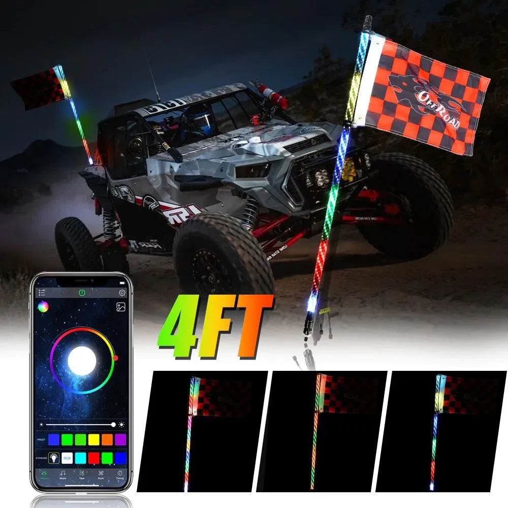 RGB LED Whip Light Rotating Color Changing Flag Pole With Bluetooh Controlled