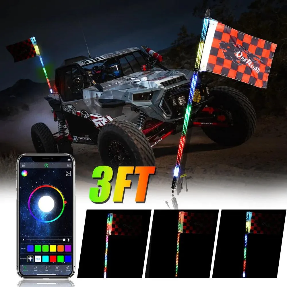 RGB LED Whip Light Rotating Color Changing Flag Pole With Bluetooh Controlled