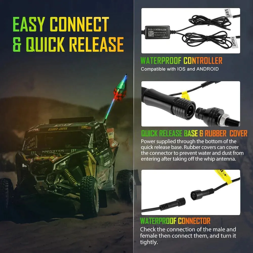 RGB LED Whip Light Rotating Color Changing Flag Pole With Bluetooh Controlled
