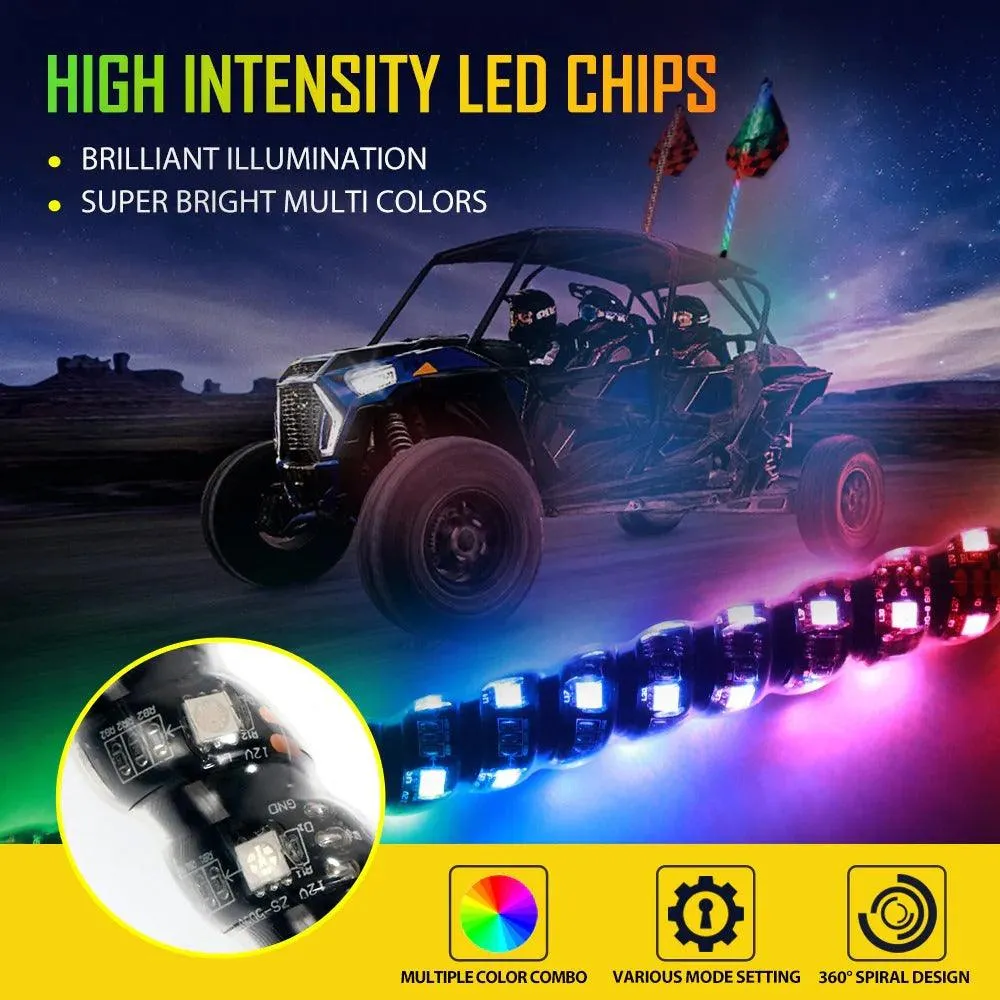 RGB LED Whip Light Rotating Color Changing Flag Pole With Bluetooh Controlled