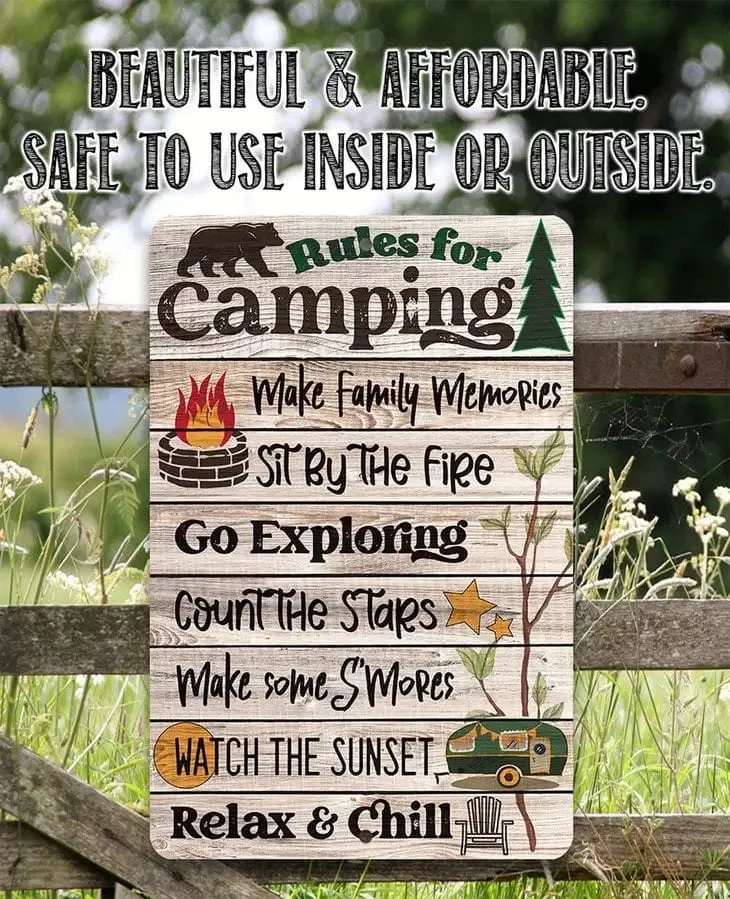 Rules for Camping Inspirational Metal Sign