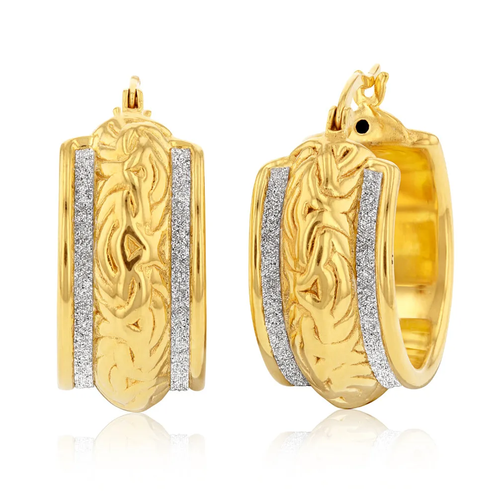 Sterling Silver Gold Plated Stardust Fancy Patterned Hoops