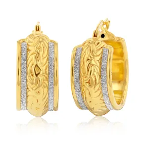 Sterling Silver Gold Plated Stardust Fancy Patterned Hoops
