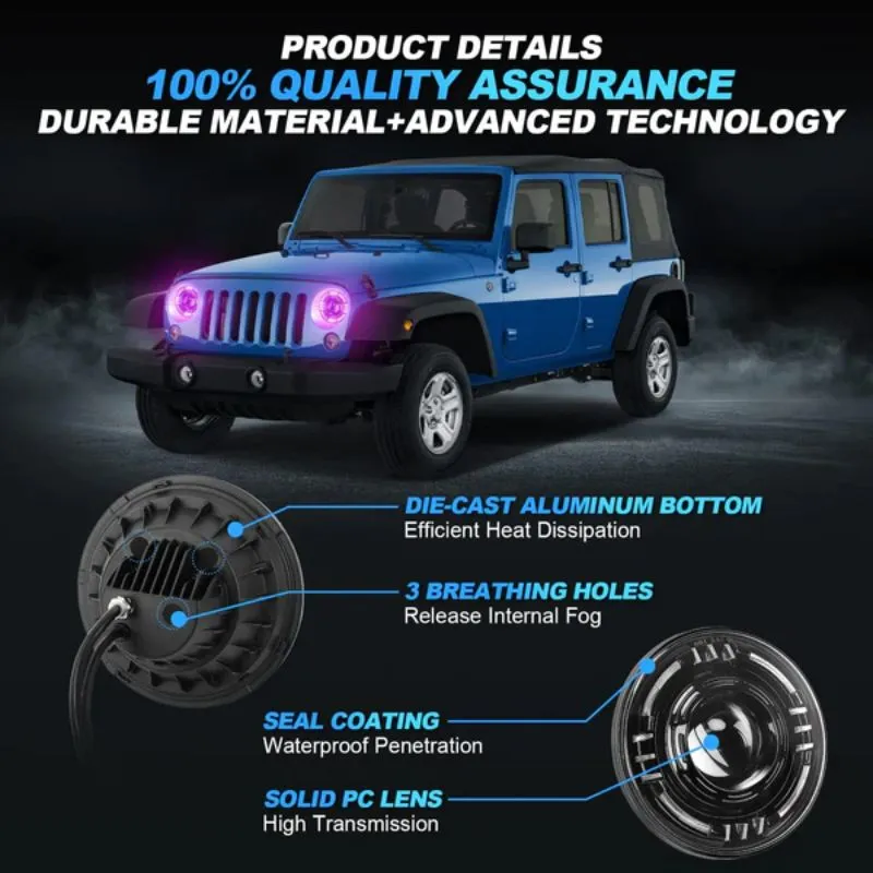 Suparee 7" Jeep RGBW LED Headlights with Z Cut-off Focus Beam for 1997  Wrangler
