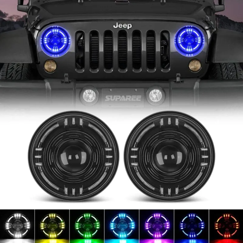 Suparee 7" Jeep RGBW LED Headlights with Z Cut-off Focus Beam for 1997  Wrangler