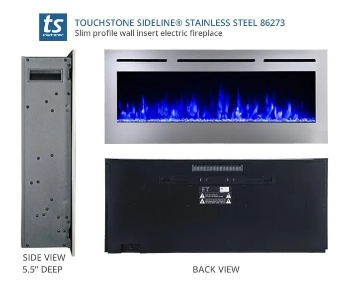 The Sideline Deluxe Stainless Steel 60 Inch Recessed Smart Electric Fireplace Refurbished 86277