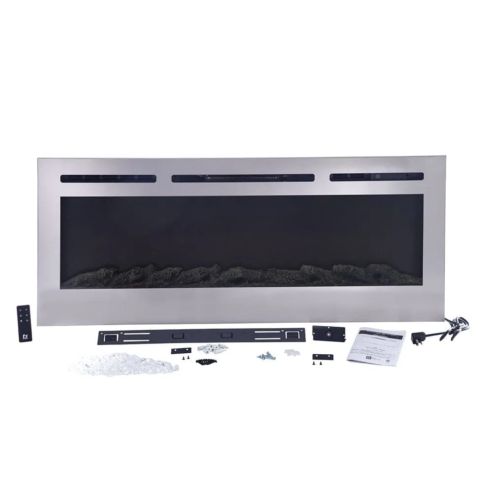 The Sideline Deluxe Stainless Steel 60 Inch Recessed Smart Electric Fireplace Refurbished 86277