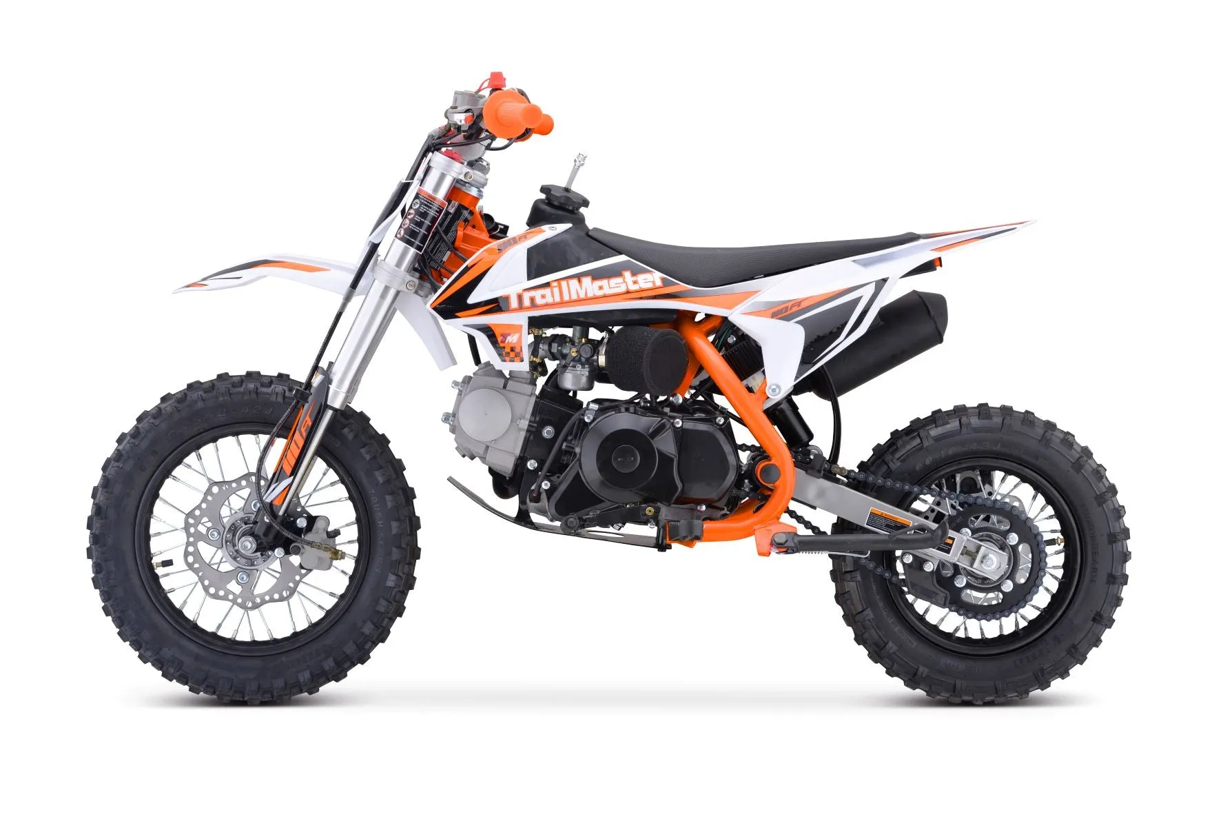 Trailmaster TM15 Dirt Bike 107cc Semi-Automatic 4 speed, 12 inch front tire, Electric Start, 24.21 inches seat height, Disk Brakes, Twin Spar Frame