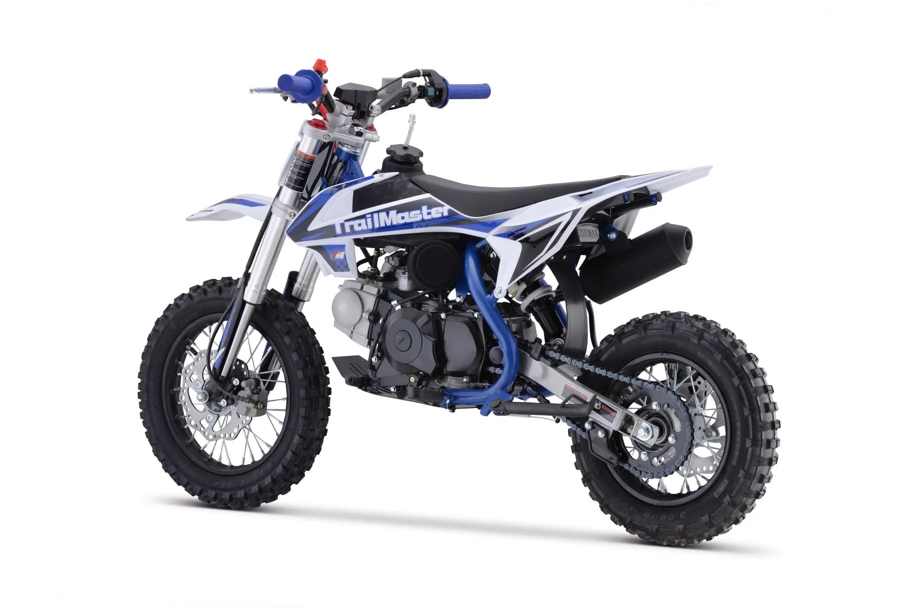 Trailmaster TM15 Dirt Bike 107cc Semi-Automatic 4 speed, 12 inch front tire, Electric Start, 24.21 inches seat height, Disk Brakes, Twin Spar Frame
