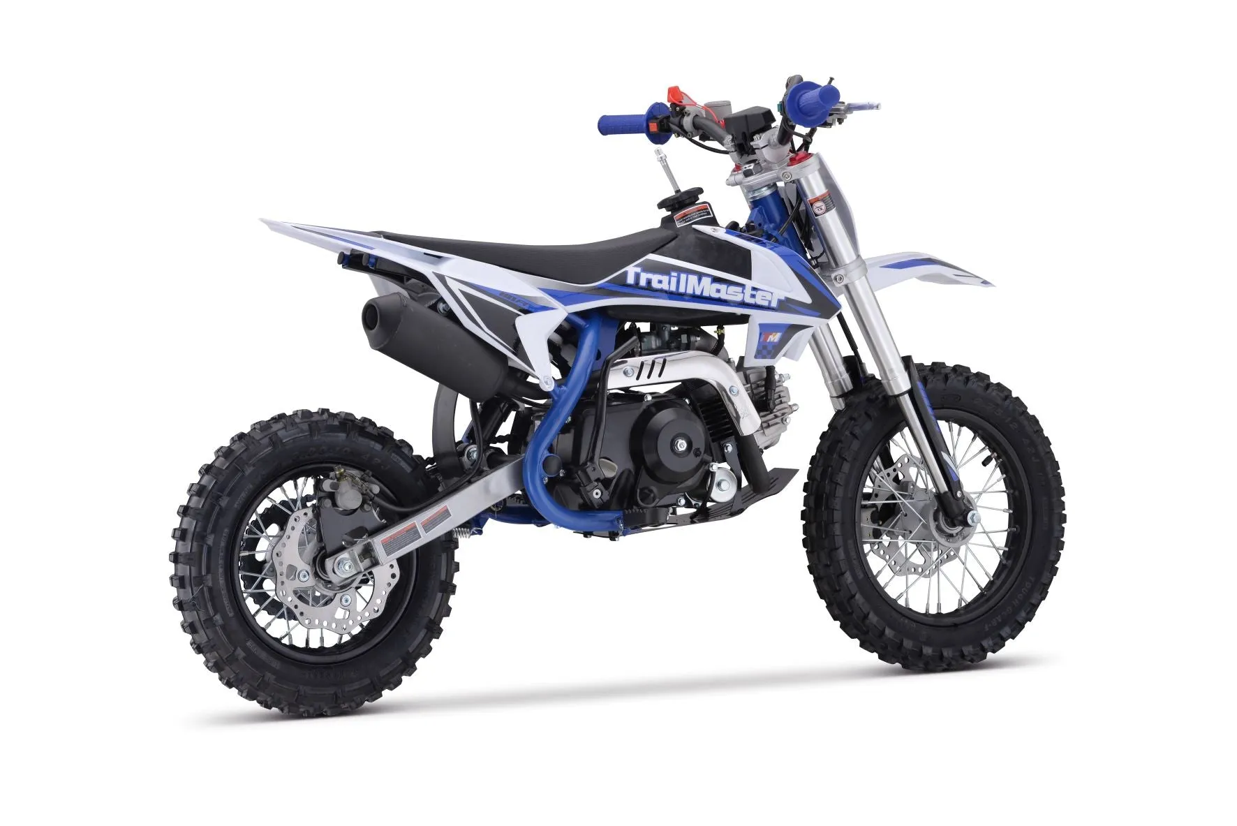 Trailmaster TM15 Dirt Bike 107cc Semi-Automatic 4 speed, 12 inch front tire, Electric Start, 24.21 inches seat height, Disk Brakes, Twin Spar Frame