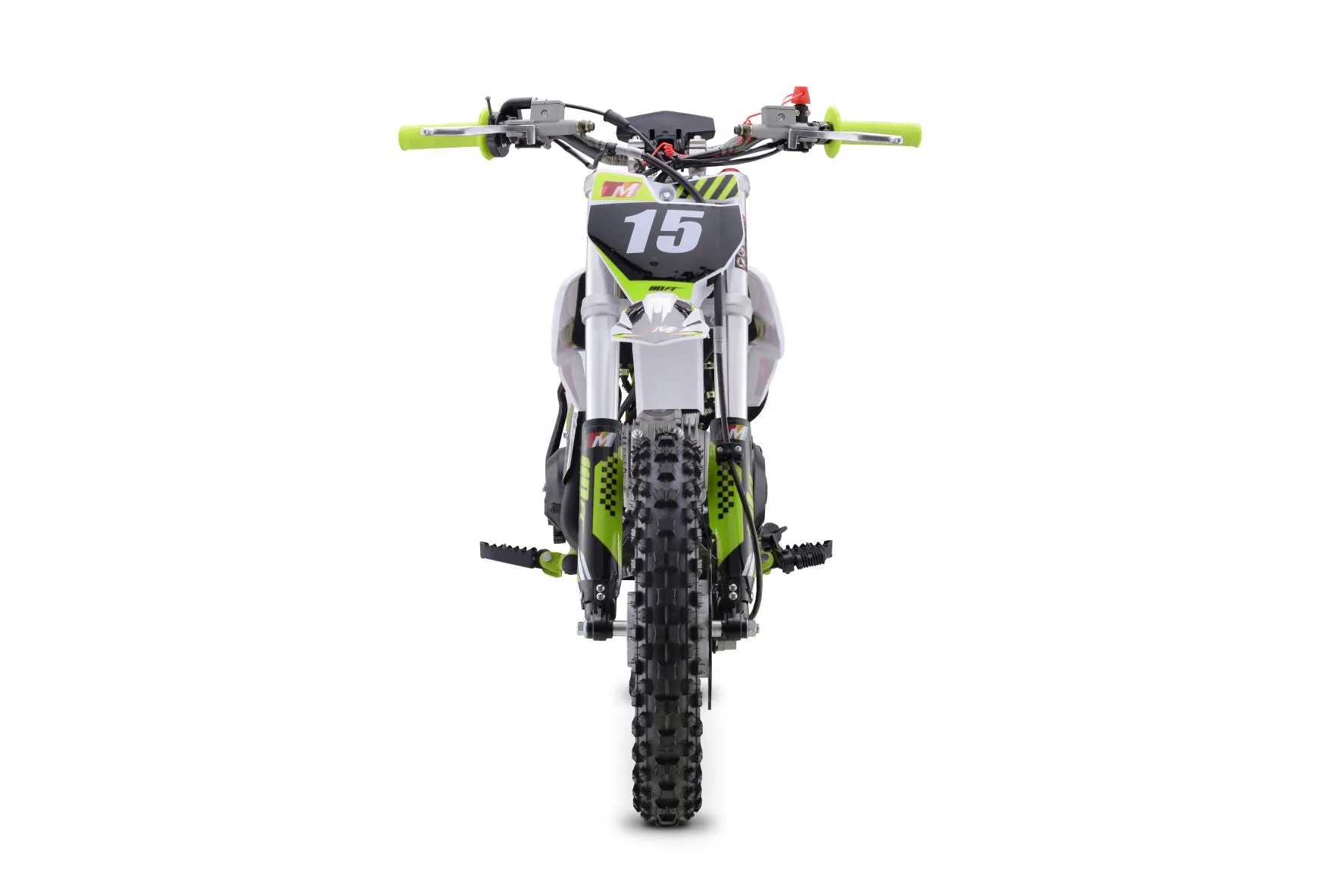 Trailmaster TM15 Dirt Bike 107cc Semi-Automatic 4 speed, 12 inch front tire, Electric Start, 24.21 inches seat height, Disk Brakes, Twin Spar Frame