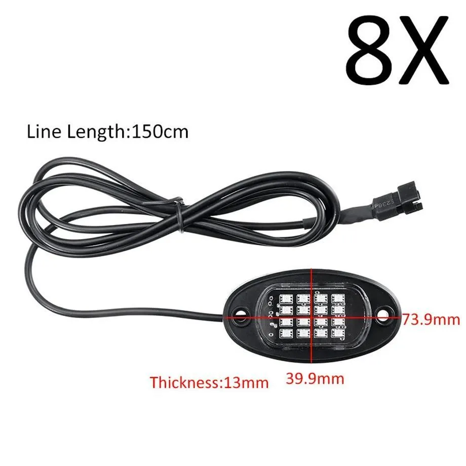 Universal 8 Pod RGB LED Rock Light With Wireless Remote