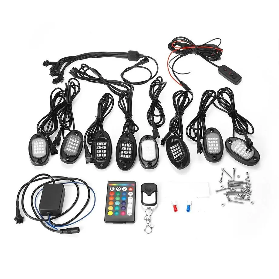Universal 8 Pod RGB LED Rock Light With Wireless Remote