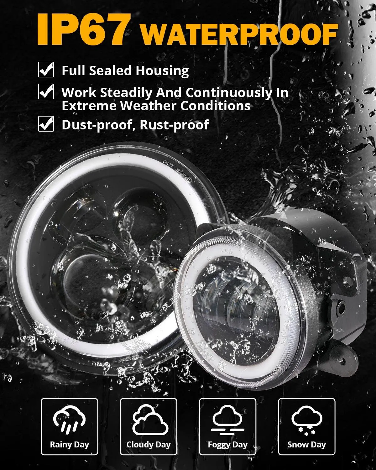 Upgraded RGB 7 Inch Headlights   4 Inch Fog Lights Combo for Jeep Wrangler JK with APP Control