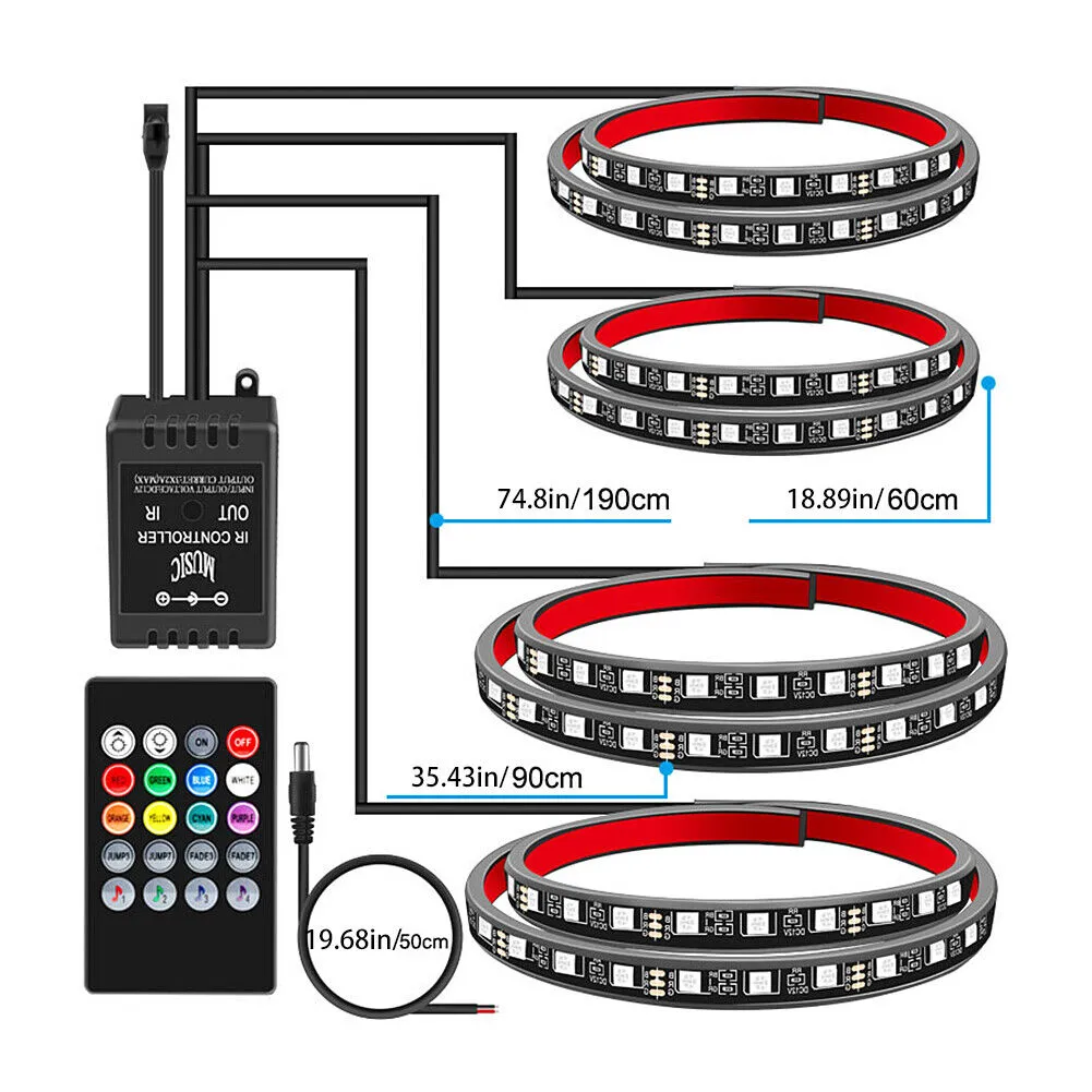 US 4Pcs 12V Neon Accent Lights Kit Car Underglow Lights Waterproof Underglow Led