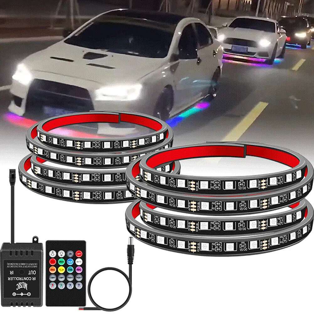 US 4Pcs 12V Neon Accent Lights Kit Car Underglow Lights Waterproof Underglow Led