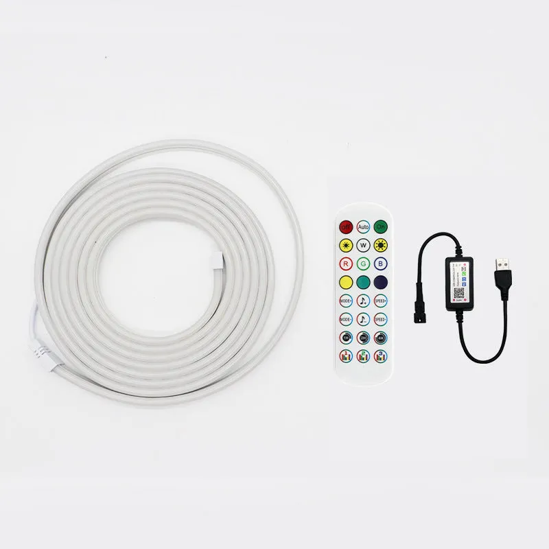 USB RGB Neon Light Strip Set – 5V Bluetooth APP Control, Silicone Waterproof Music-Activated Flowing Decorative LED Strip Lights