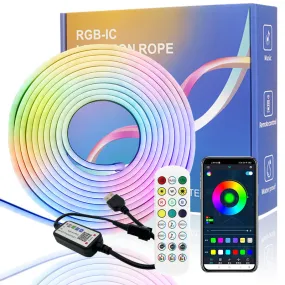 USB RGB Neon Light Strip Set – 5V Bluetooth APP Control, Silicone Waterproof Music-Activated Flowing Decorative LED Strip Lights
