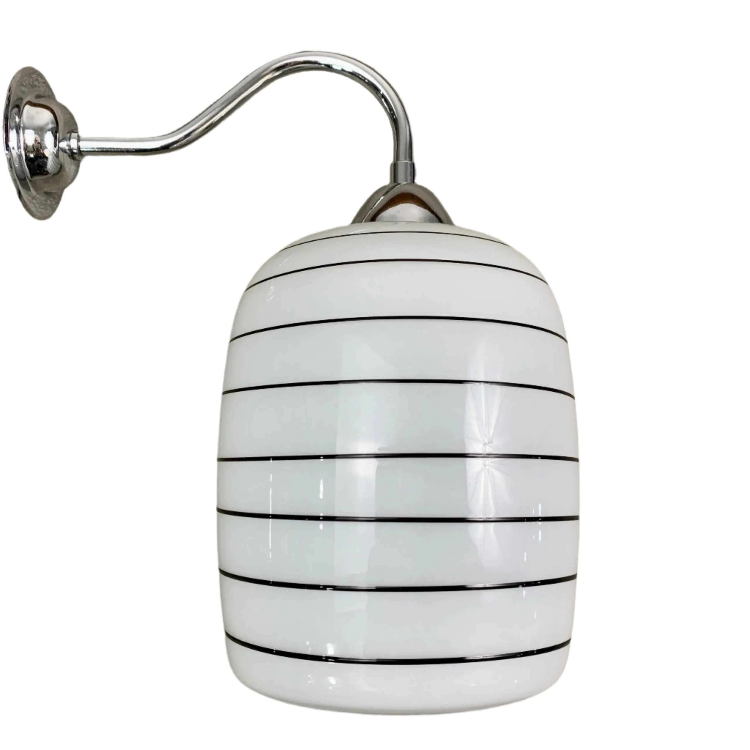 Wall Light, Hand Blown Shade, Milk Glass, Black Stripes