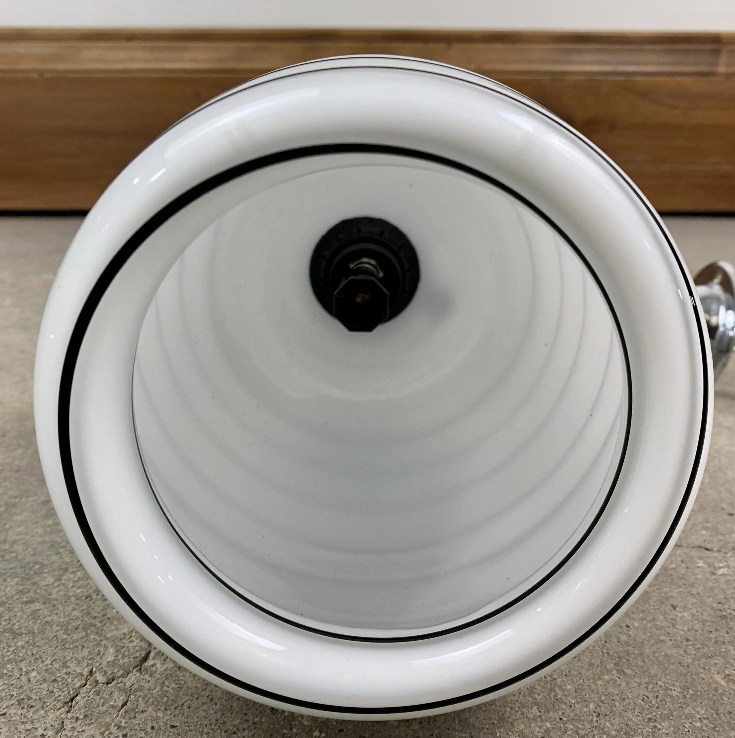 Wall Light, Hand Blown Shade, Milk Glass, Black Stripes